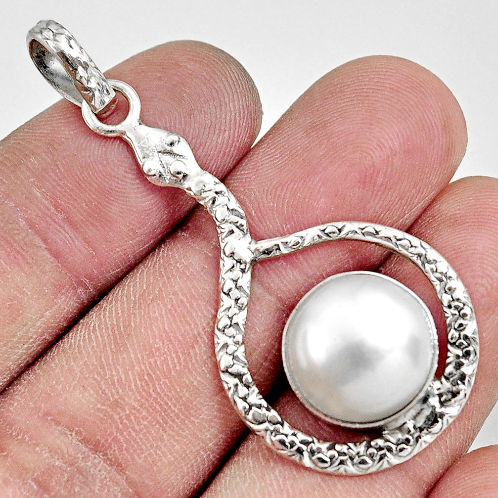 7.25cts natural white pearl 925 sterling silver snake pendant jewelry d38667