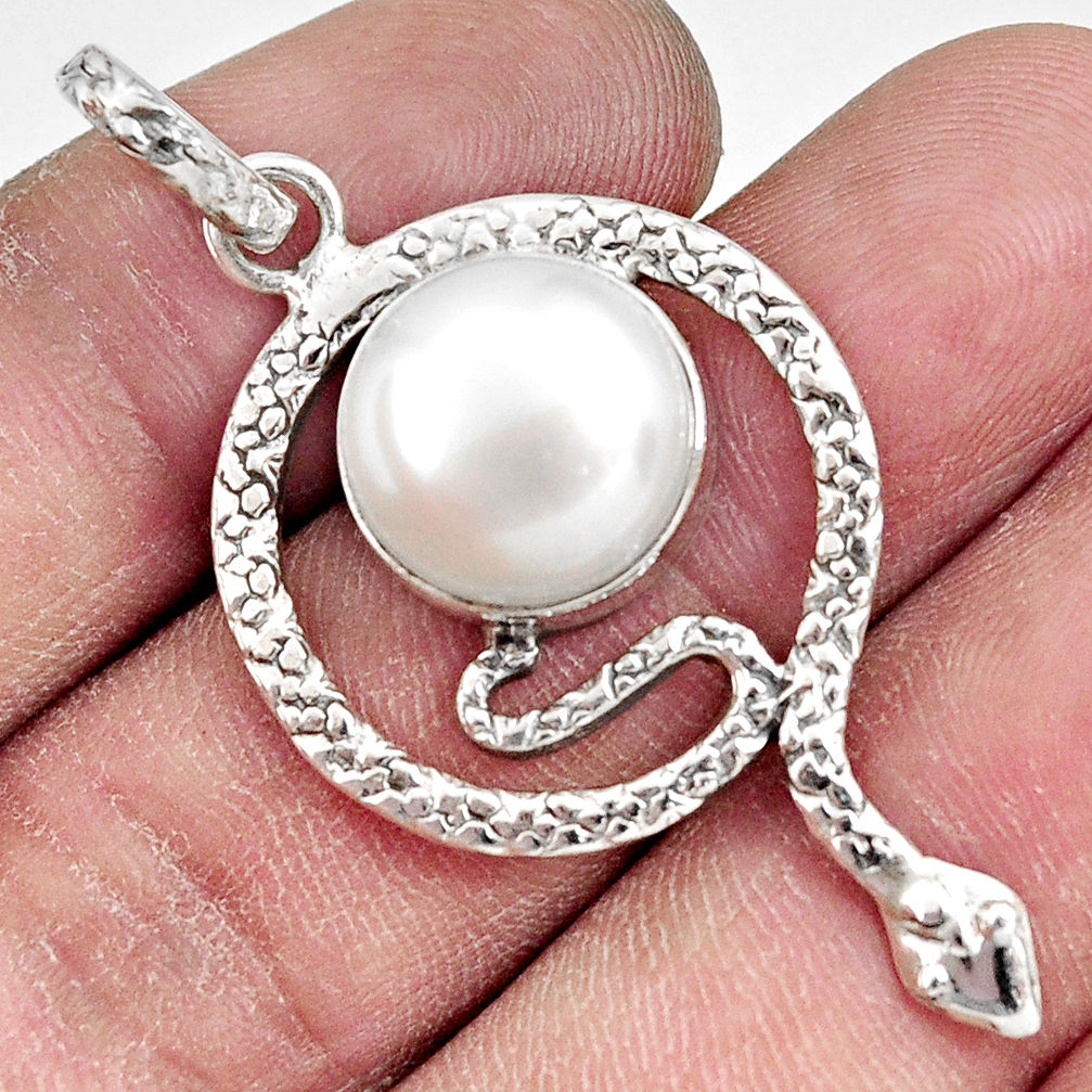  white pearl 925 sterling silver snake pendant jewelry d38671