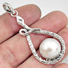 10.54cts natural white pearl round 925 sterling silver snake pendant d38672