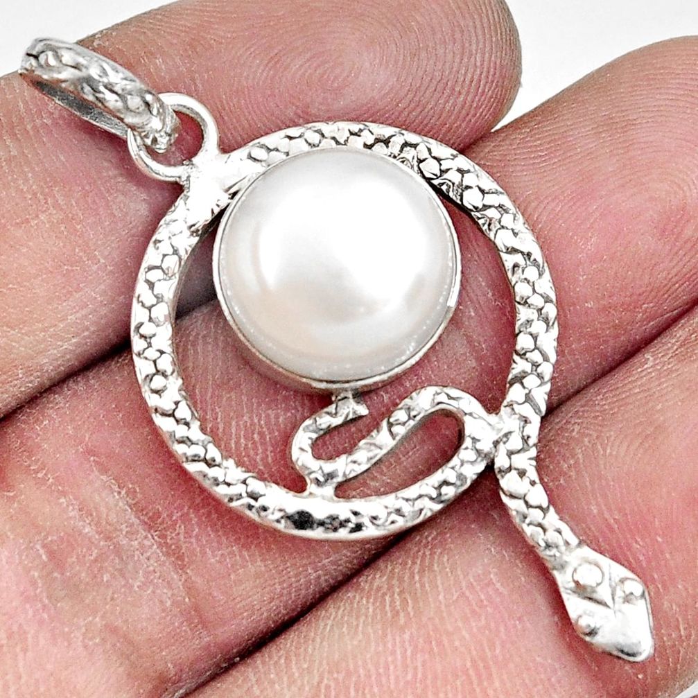 10.33cts natural white pearl 925 sterling silver snake pendant jewelry d38673