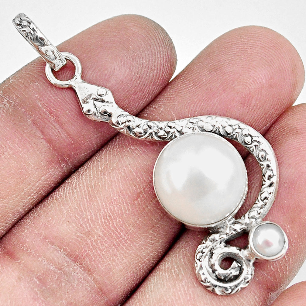 9.72cts natural white pearl 925 sterling silver snake pendant jewelry d38675