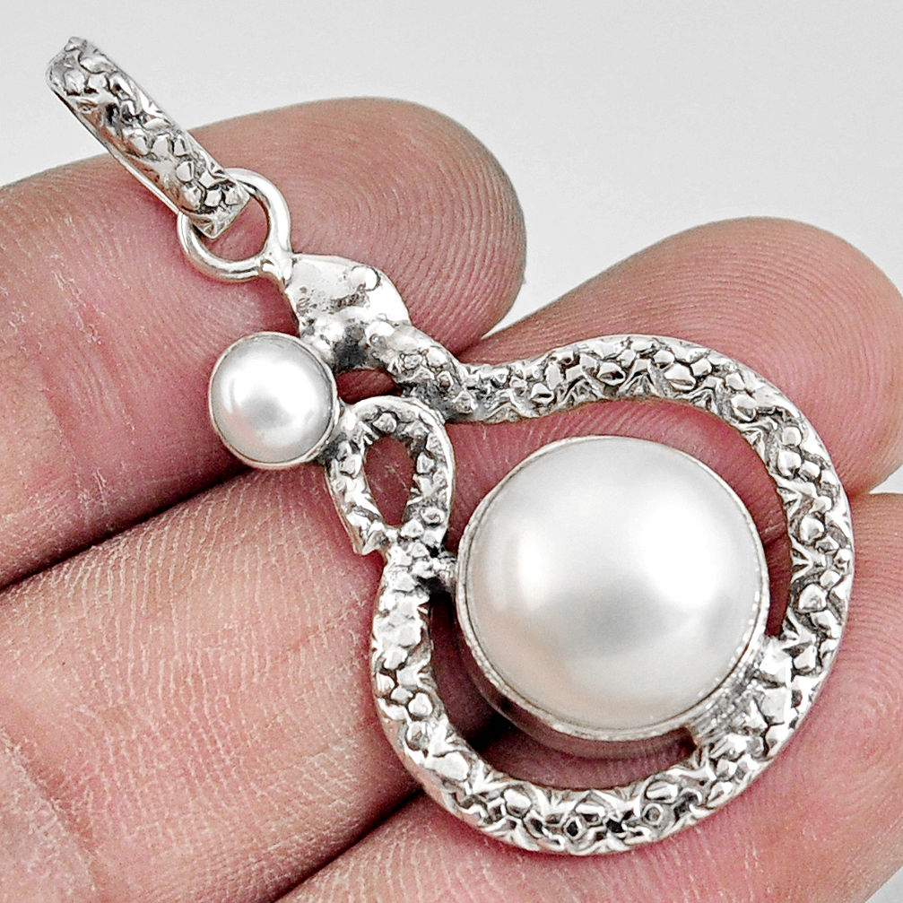  white pearl 925 sterling silver snake pendant jewelry d38678