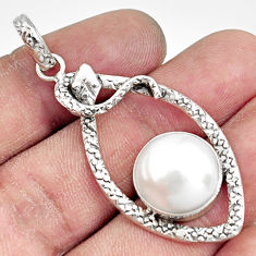 Clearance Sale- 11.00cts natural white pearl 925 sterling silver snake pendant jewelry d38679