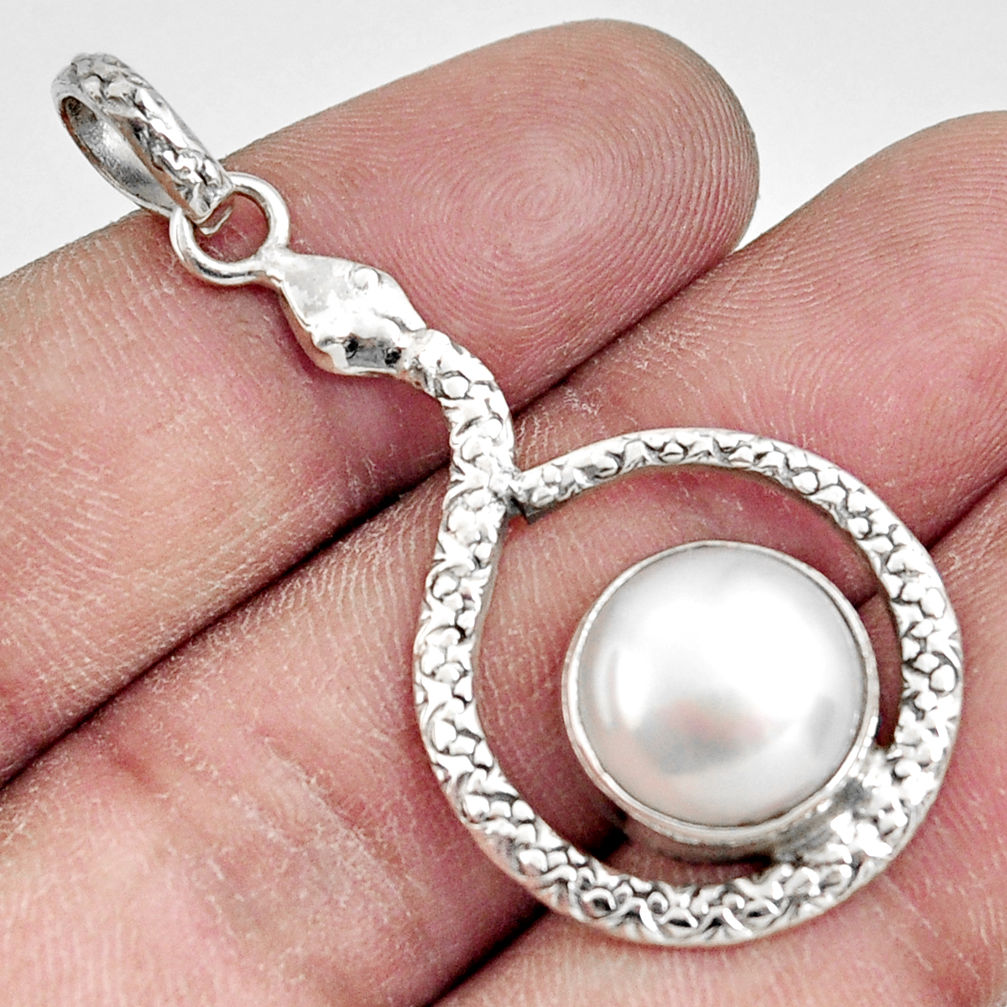 925 sterling silver 7.07cts natural white pearl snake pendant jewelry d38680