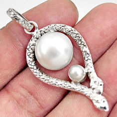 9.16cts natural white pearl 925 sterling silver snake pendant jewelry d38686