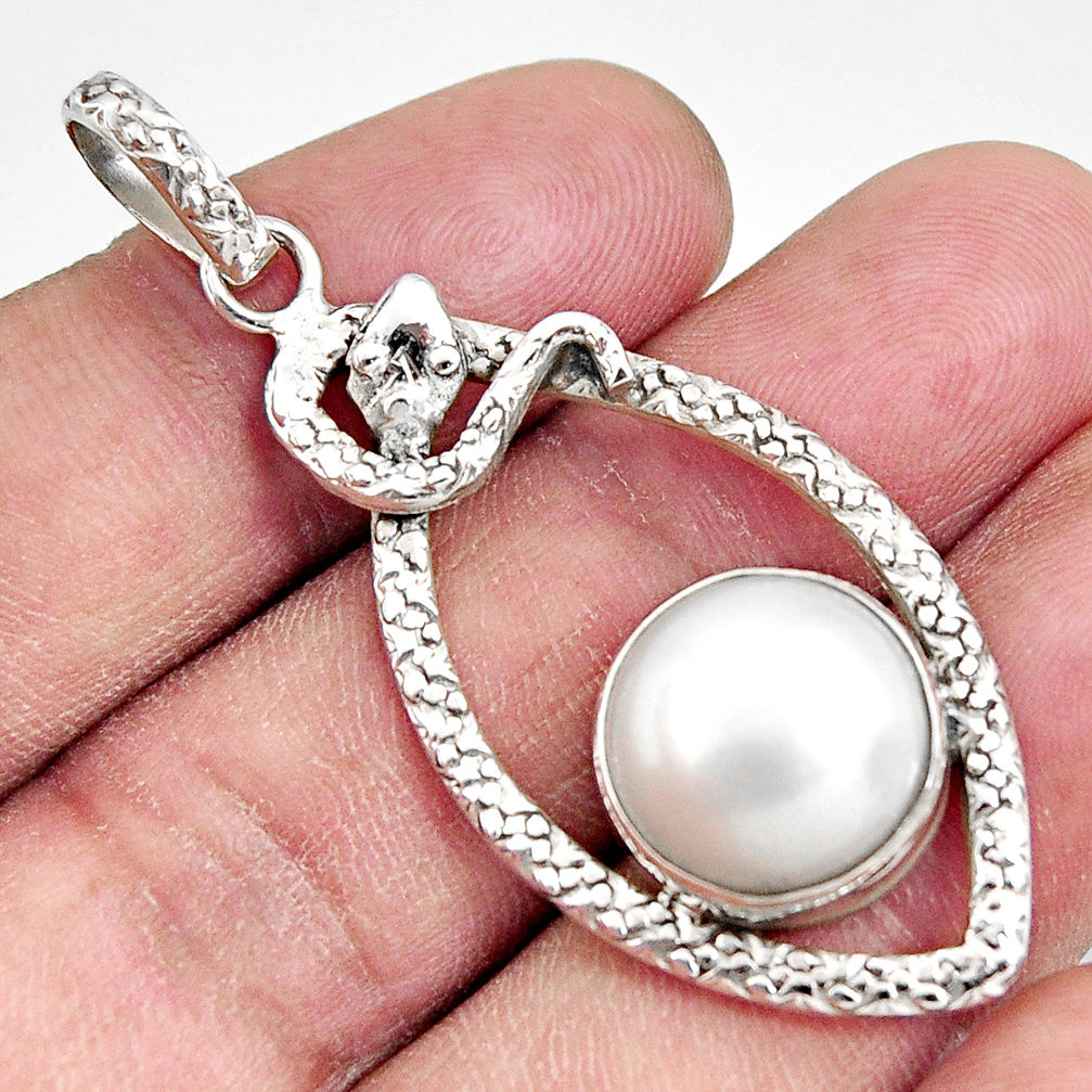 ver 10.18cts natural white pearl round snake pendant d38687