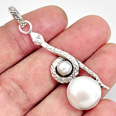 8.14cts natural white pearl 925 sterling silver snake pendant jewelry d38688