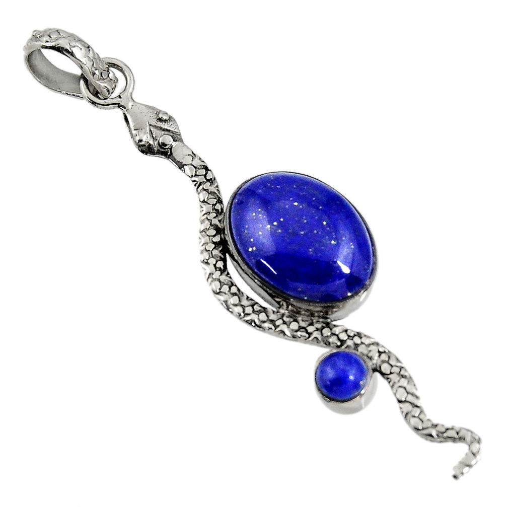 10.77cts natural blue lapis lazuli 925 sterling silver snake pendant d38703