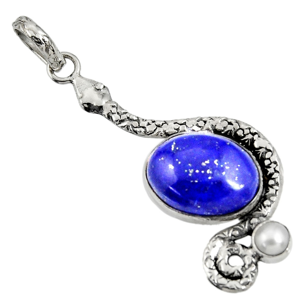 925 silver 10.02cts natural blue lapis lazuli oval pearl snake pendant d38715