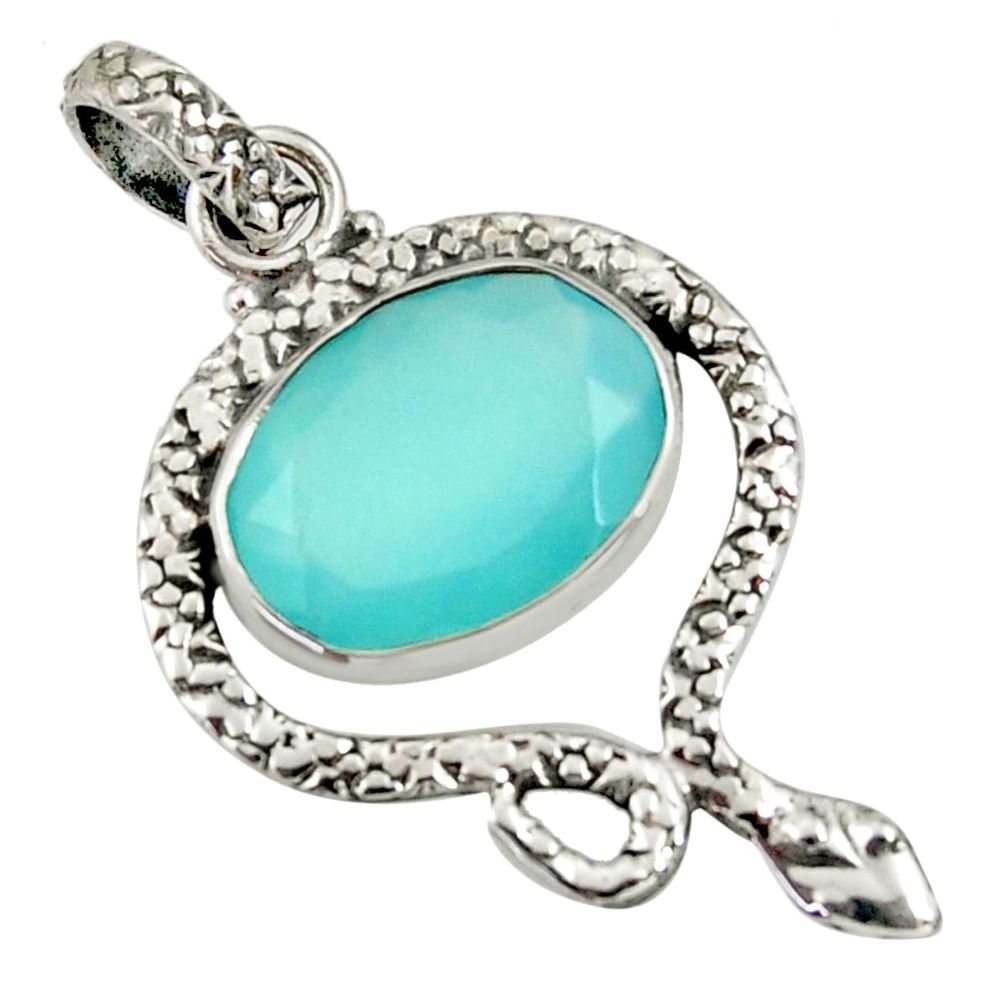 aqua chalcedony 925 sterling silver snake pendant jewelry d38722