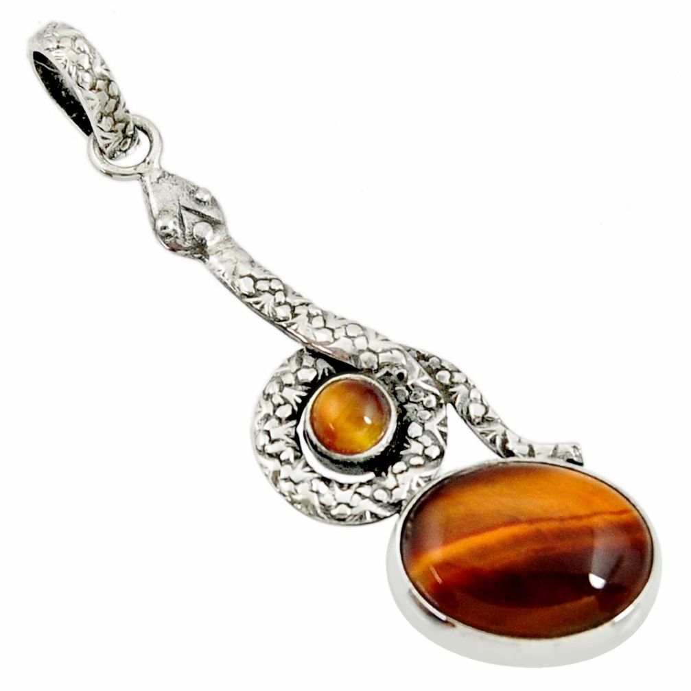 brown tiger's eye 925 sterling silver snake pendant d38726