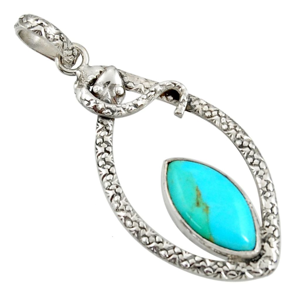 7.84cts green arizona mohave turquoise 925 sterling silver snake pendant d38728
