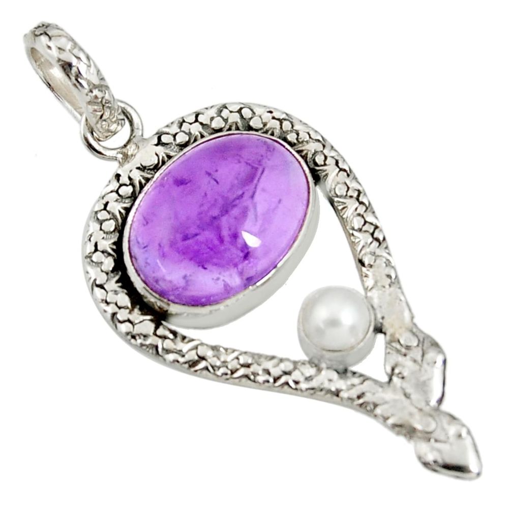  purple amethyst pearl 925 sterling silver snake pendant d38741