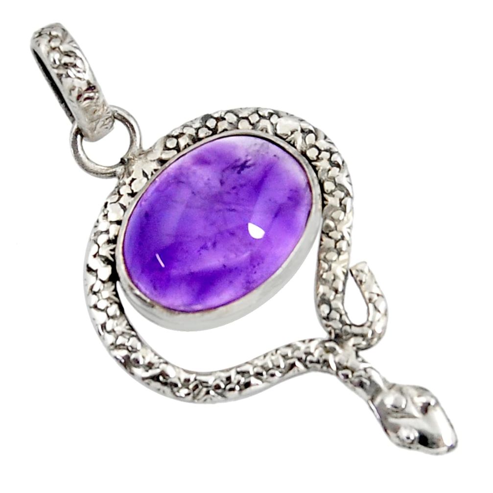 10.23cts natural purple amethyst 925 sterling silver snake pendant d38742