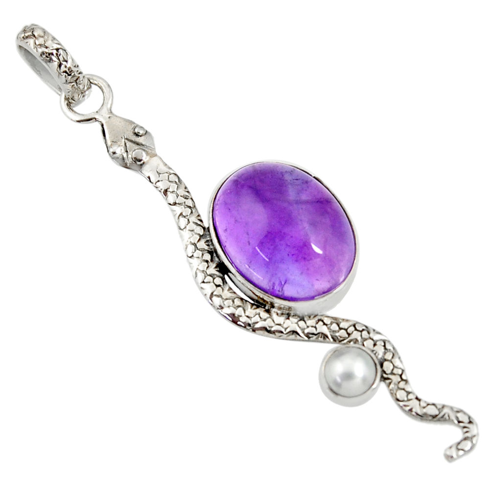 10.37cts natural purple amethyst pearl 925 sterling silver snake pendant d38746