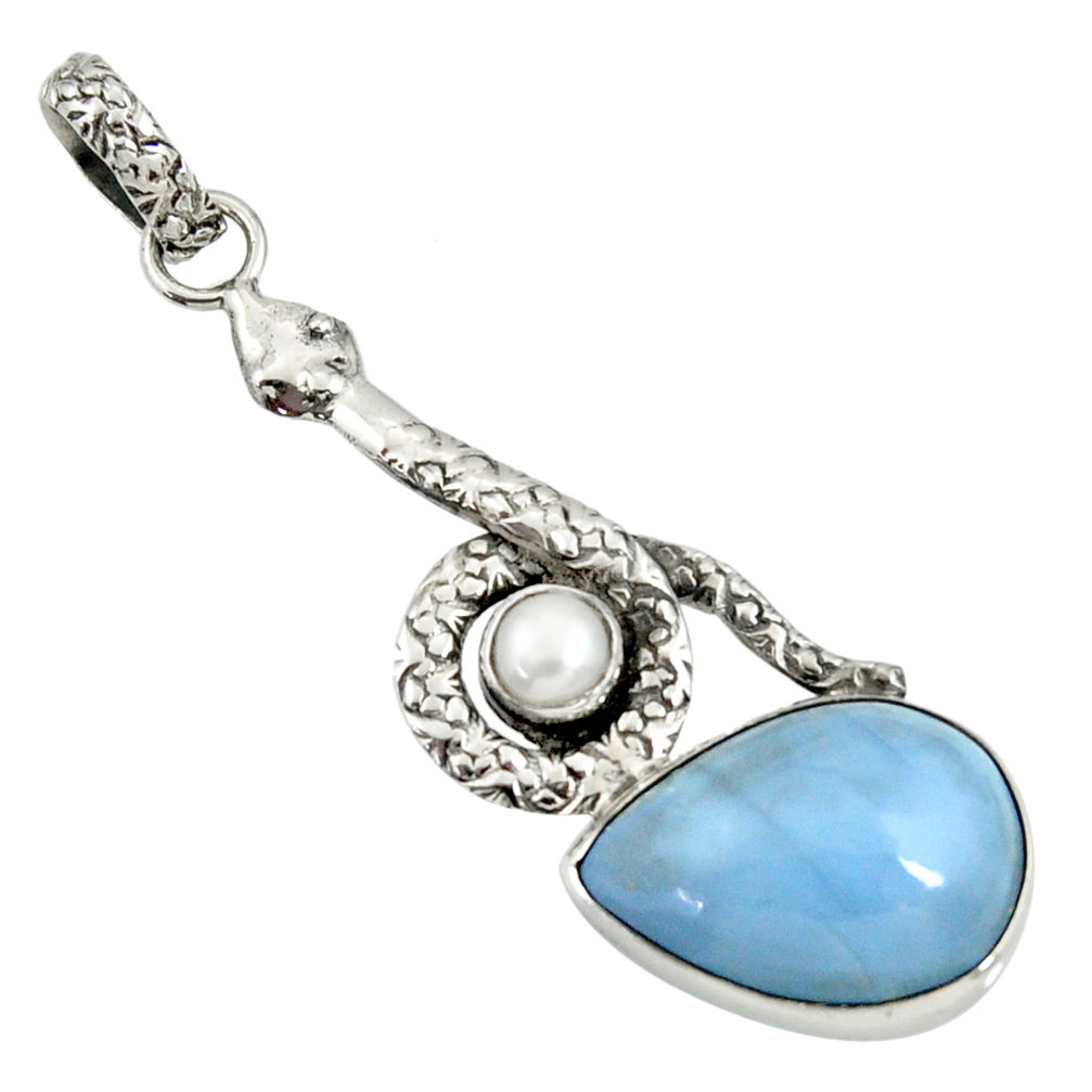 13.70cts natural blue owyhee opal pearl 925 sterling silver snake pendant d38759