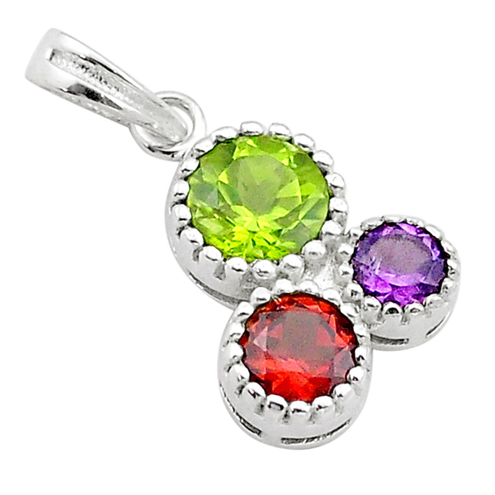 3.00cts natural multicolor multi gemstone 925 sterling silver pendant jewelry