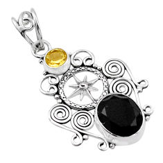 4.00cts natural black onyx citrine 925 sterling silver pendant jewelry
