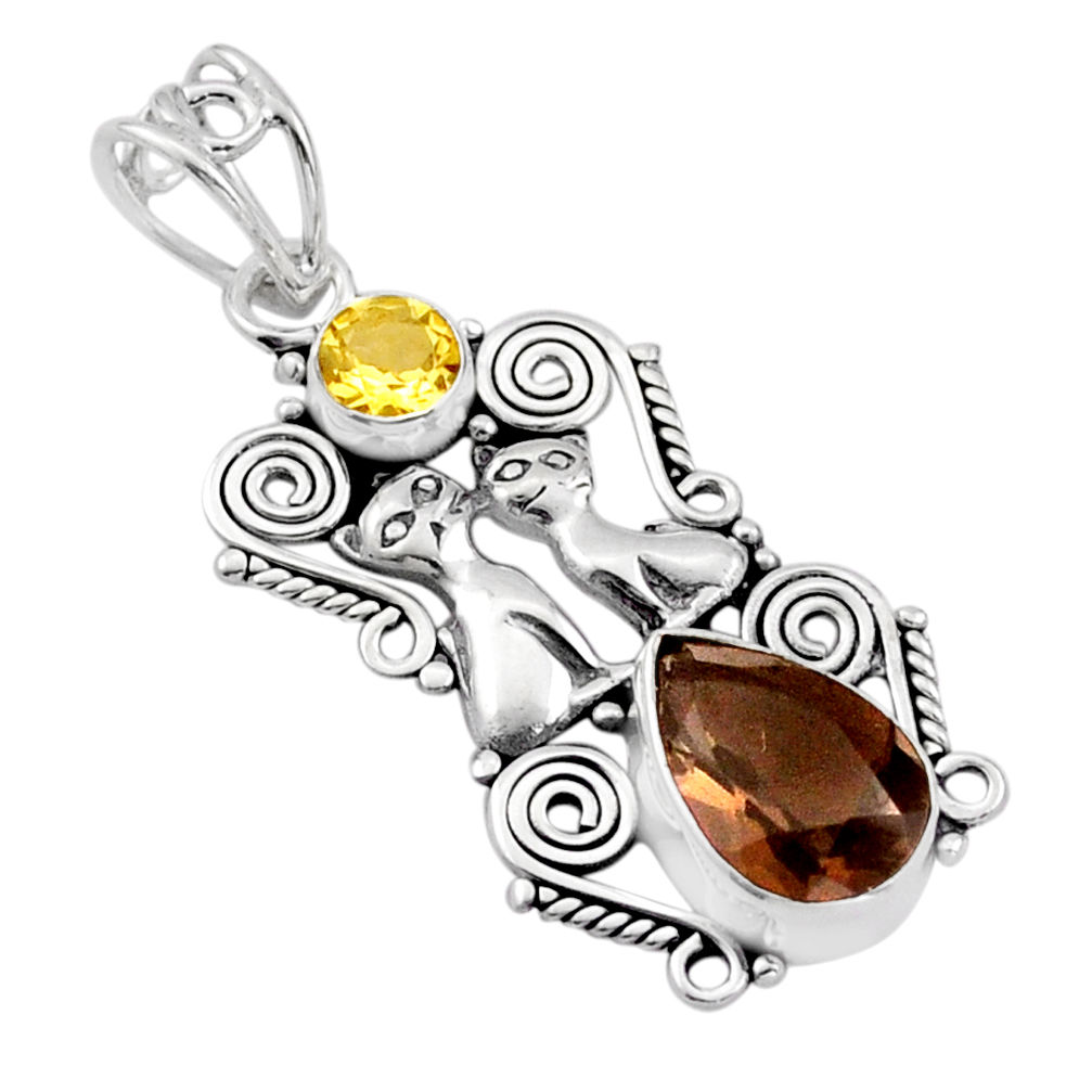 5.00cts brown smoky topaz citrine 925 sterling silver pendant jewelry