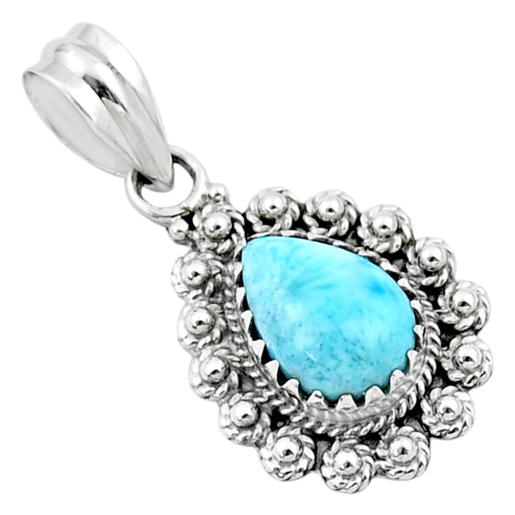 4.50cts natural blue larimar 925 sterling silver pendant jewelry