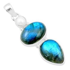 11.00cts natural blue labradorite pearl 925 sterling silver pendant jewelry