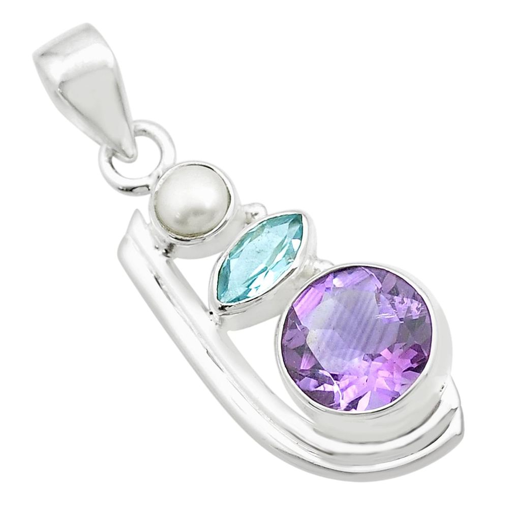 6.00cts natural purple amethyst topaz 925 sterling silver pendant jewelry