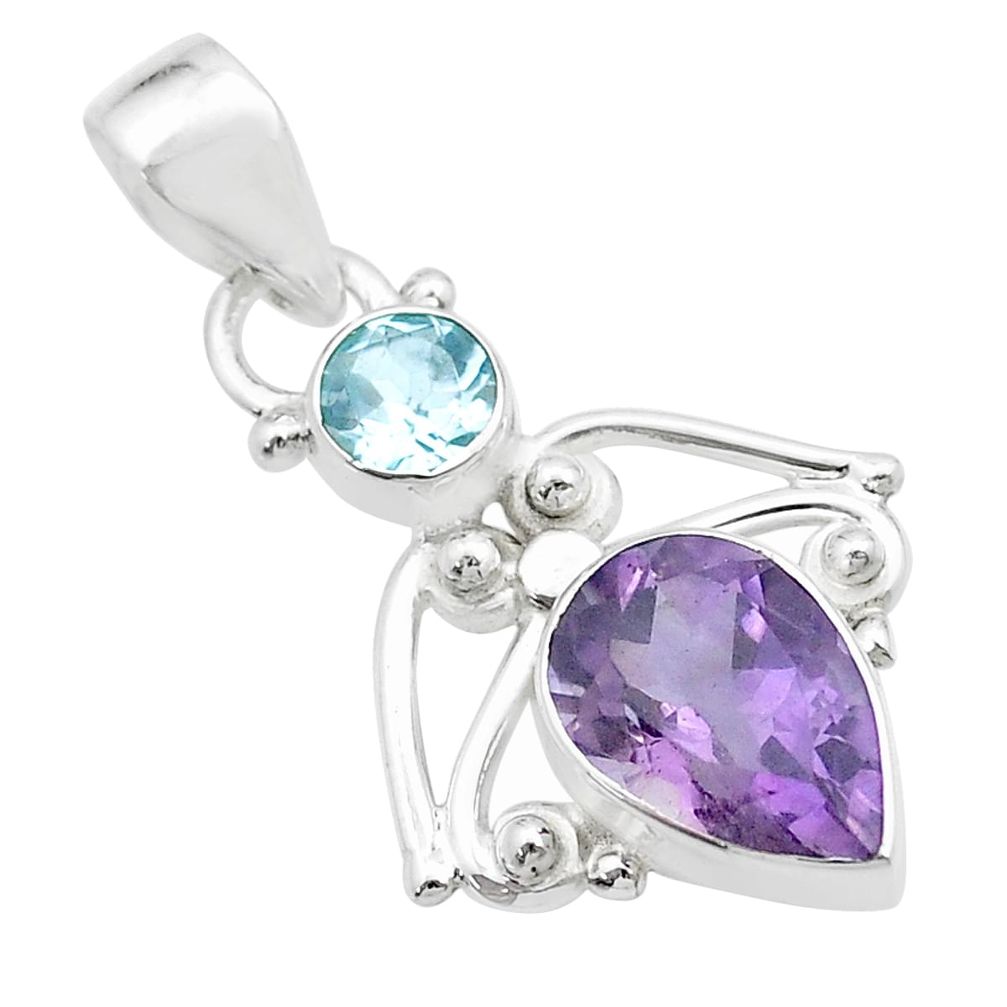 5.00cts natural purple amethyst topaz 925 sterling silver pendant jewelry