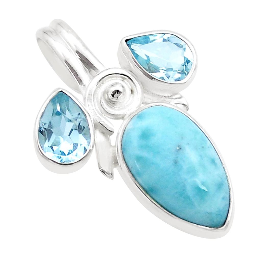 6.00cts natural blue larimar topaz 925 sterling silver pendant jewelry