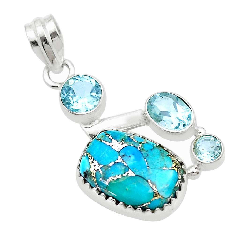 8.00cts blue copper turquoise topaz 925 sterling silver pendant jewelry