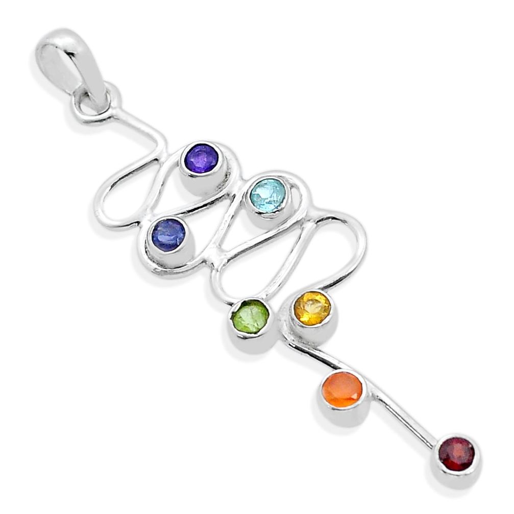 1.50cts natural multicolor multi gemstone 925 sterling silver chakra pendant