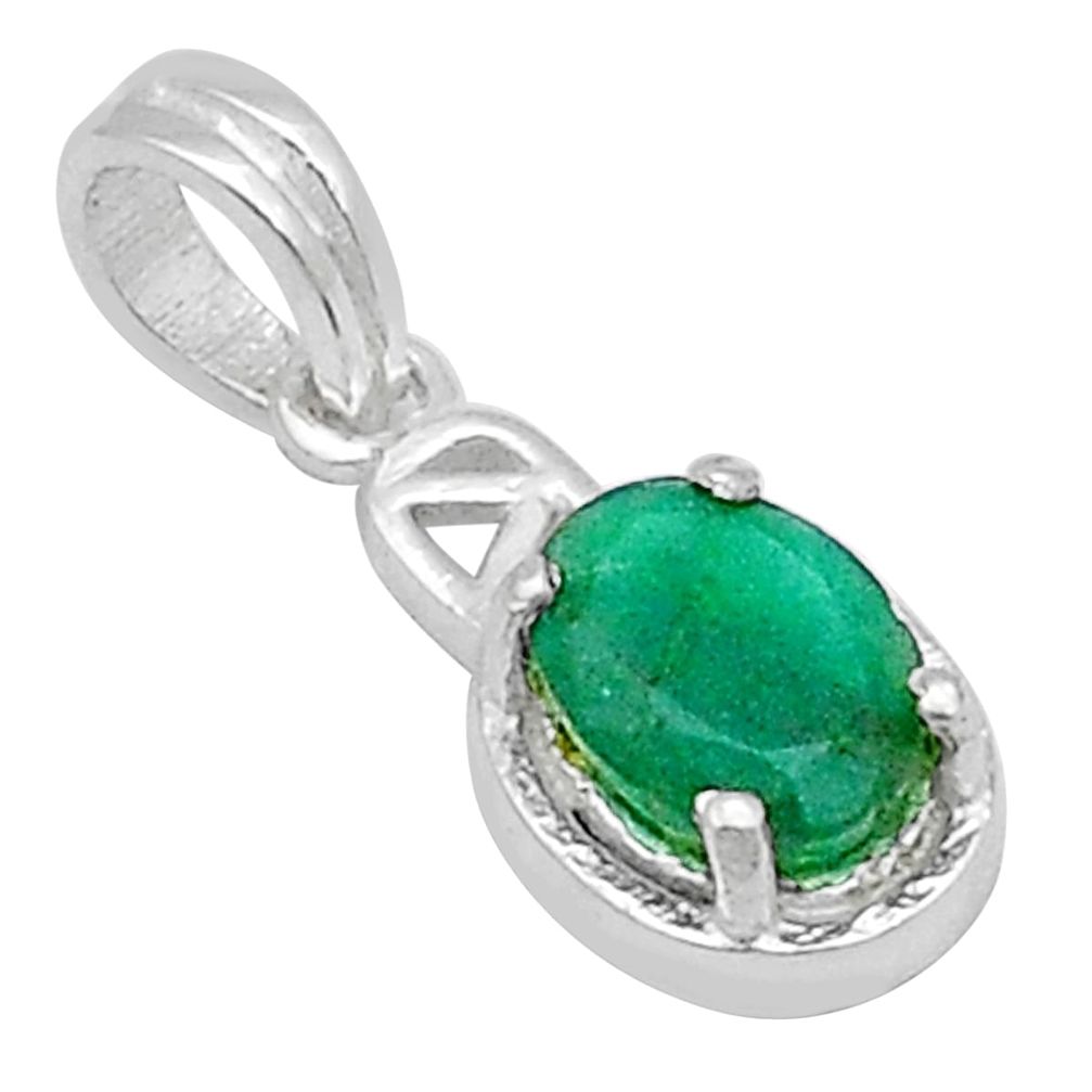 2.00cts natural green emerald 925 sterling silver pendant jewelry