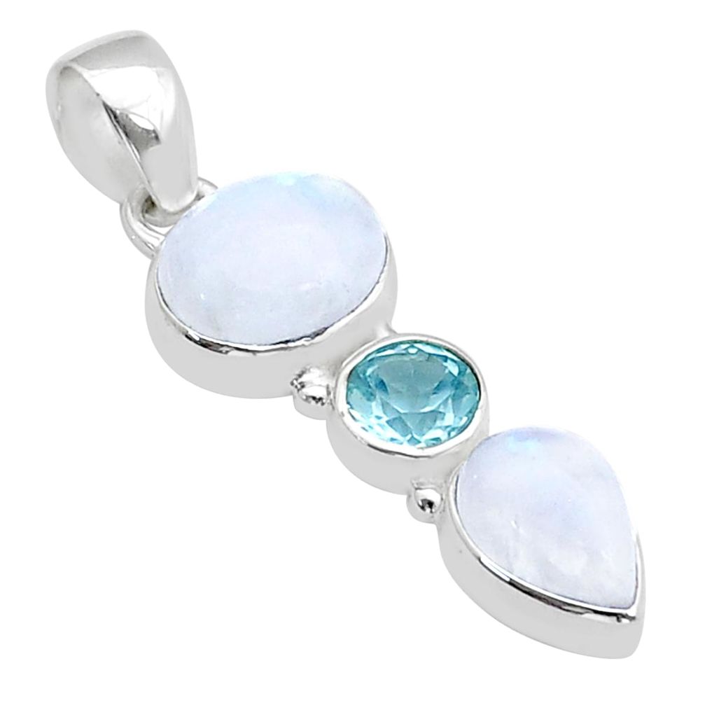 8.00cts natural rainbow moonstone topaz 925 sterling silver pendant jewelry
