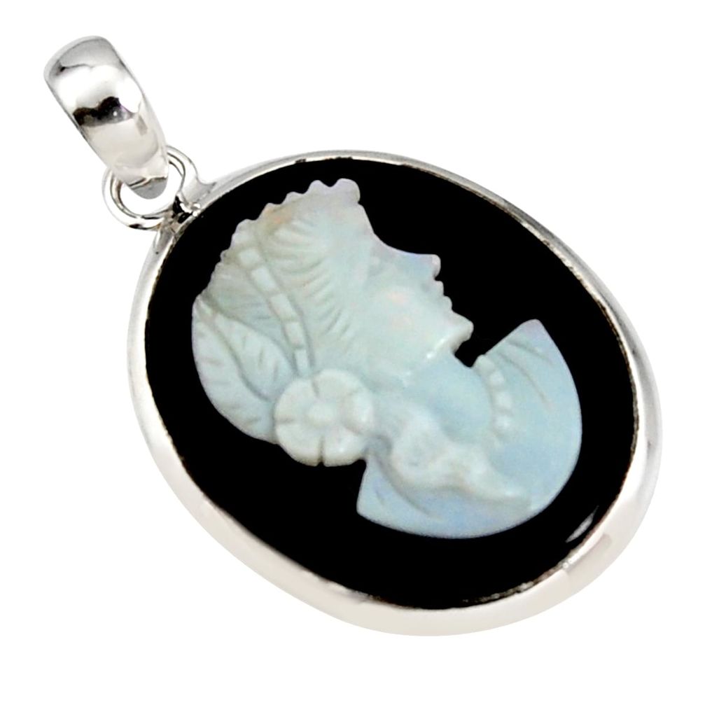 925 silver 16.20cts lady face natural opal cameo on black onyx pendant r14548