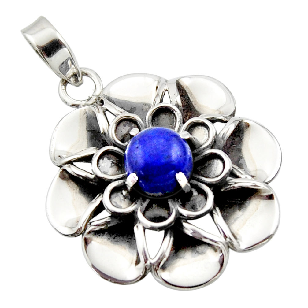 3.24cts natural blue lapis lazuli 925 sterling silver flower pendant r17421