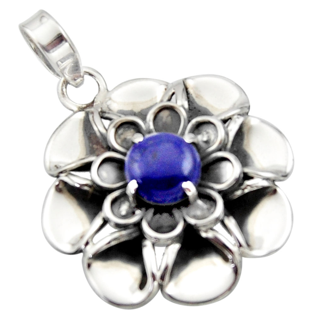 3.26cts natural blue lapis lazuli 925 sterling silver flower pendant r17424