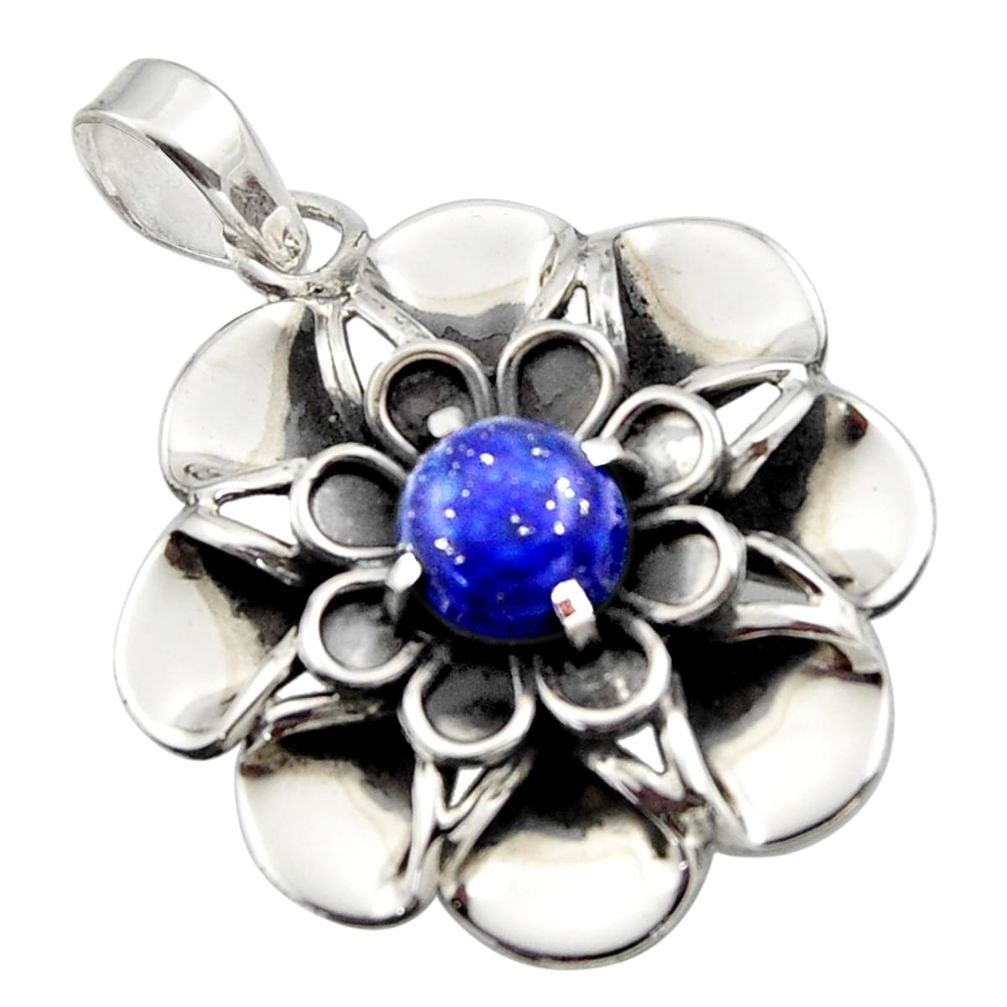 3.13cts natural blue lapis lazuli 925 sterling silver flower pendant r17425