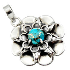 Clearance Sale- 2.94cts blue copper turquoise 925 sterling silver flower pendant jewelry r17427