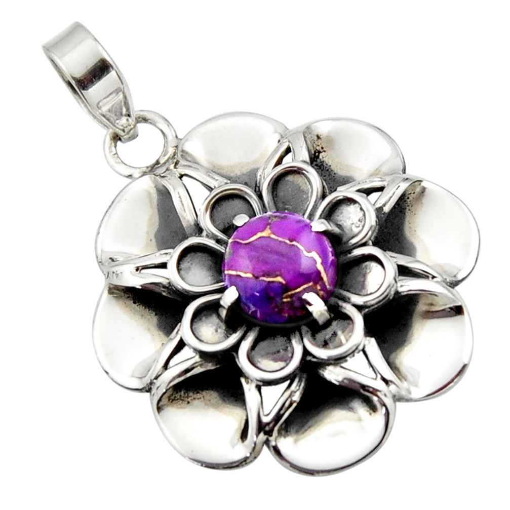 3.00cts purple copper turquoise 925 sterling silver flower pendant r17432