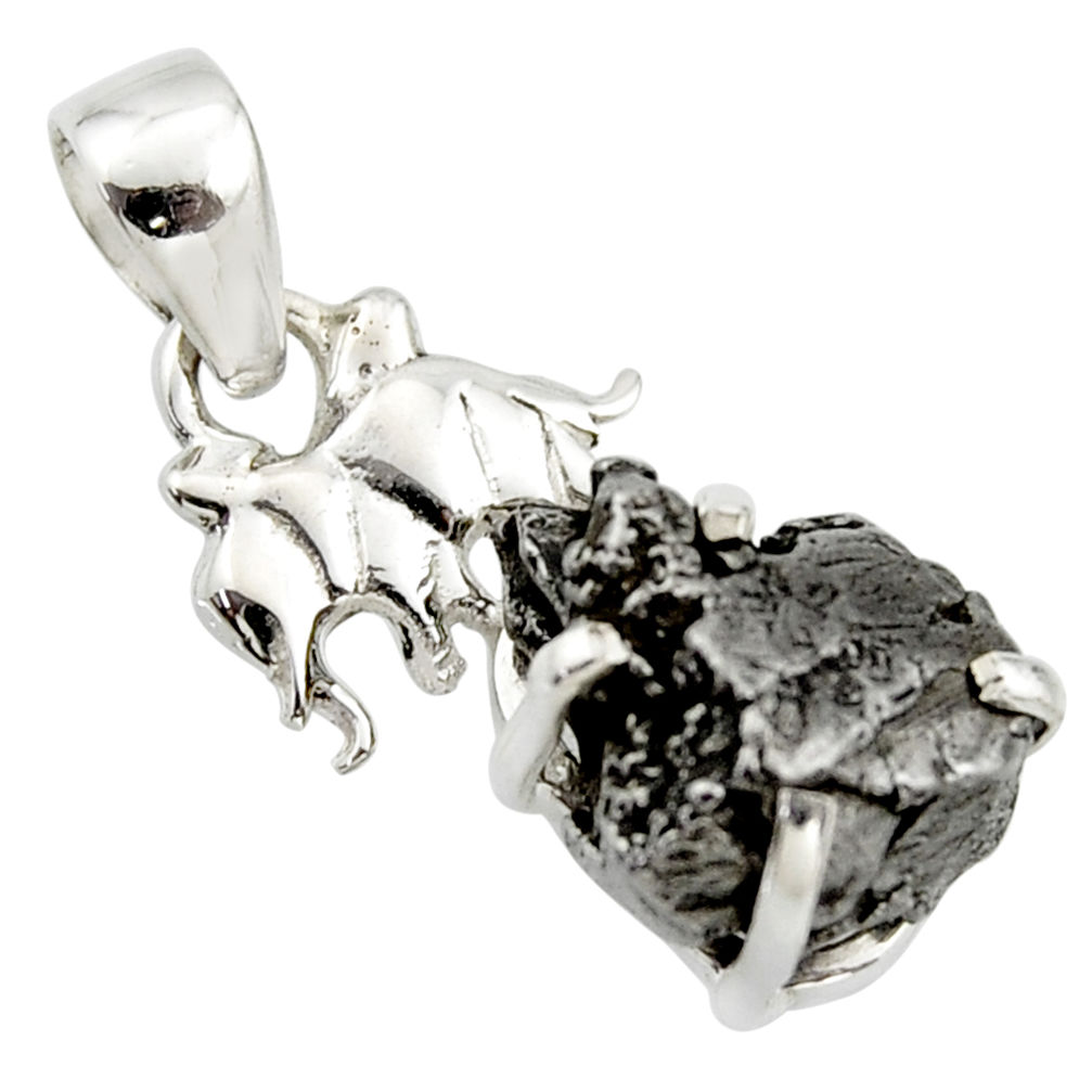 15.44cts natural campo del cielo (meteorite) 925 silver elephant pendant r17584