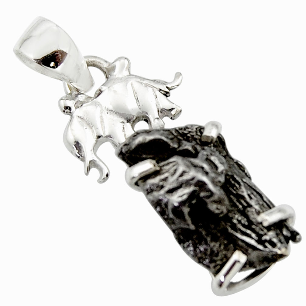 16.17cts natural campo del cielo (meteorite) 925 silver elephant pendant r17589