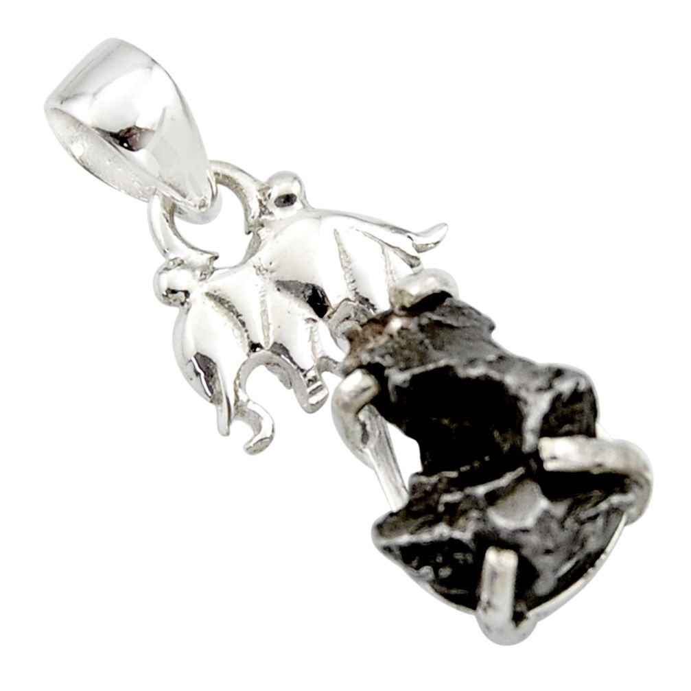 925 silver 12.07cts natural campo del cielo (meteorite) elephant pendant r17591
