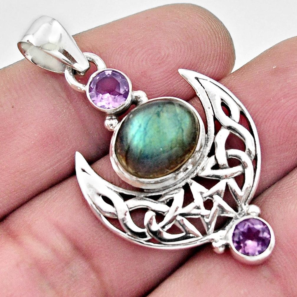 925 sterling silver 6.48cts natural blue labradorite amethyst pendant r17604