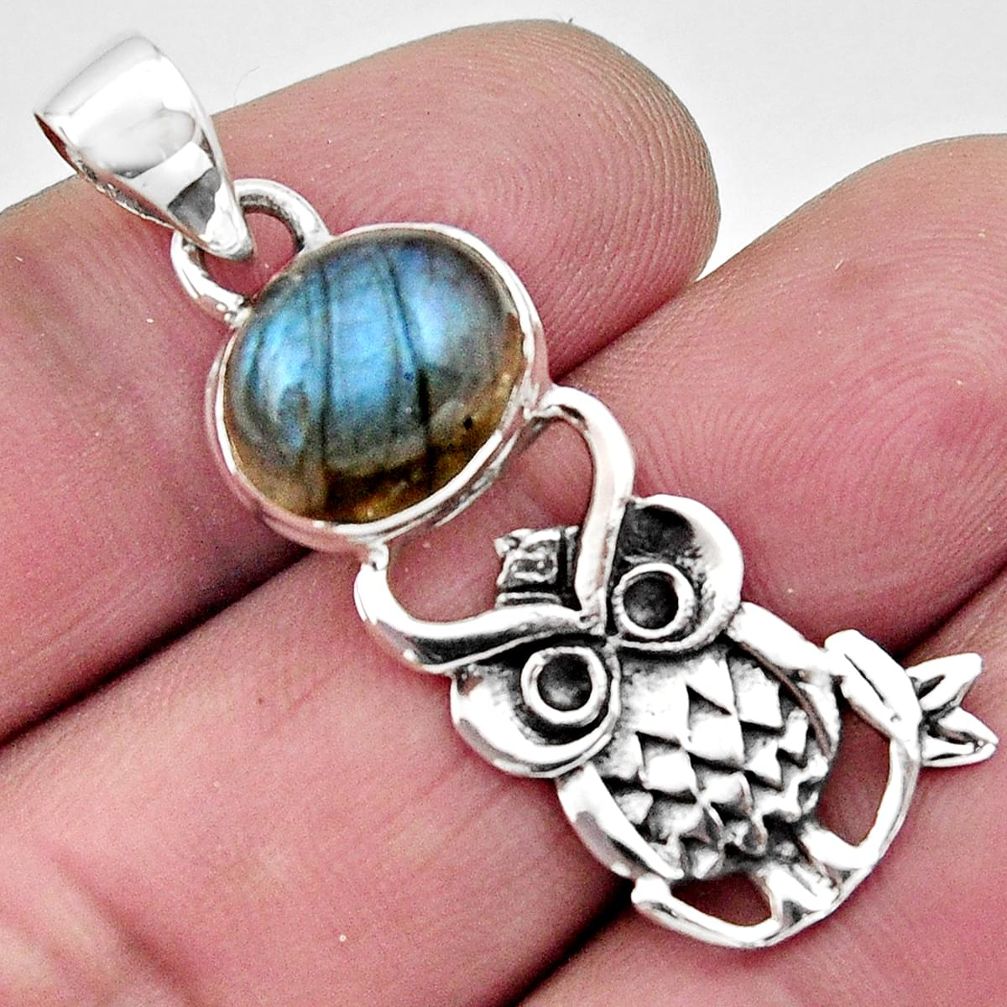 4.84cts natural blue labradorite 925 sterling silver owl pendant jewelry r17605