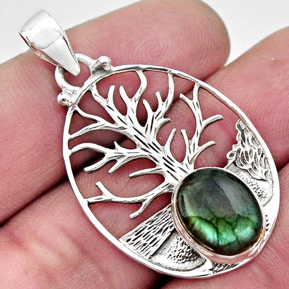 5.01cts natural blue labradorite 925 sterling silver tree of life pendant r17609