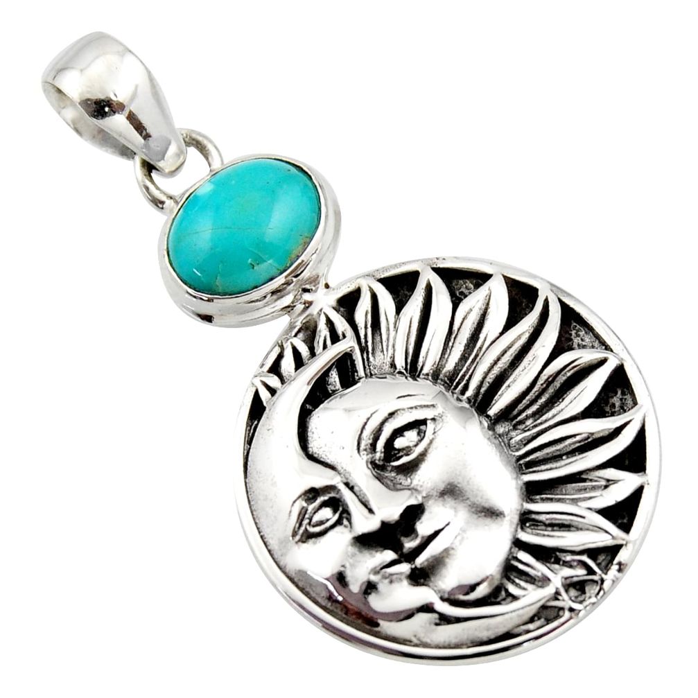 4.22cts natural kingman turquoise 925 silver crescent moon star pendant r17621