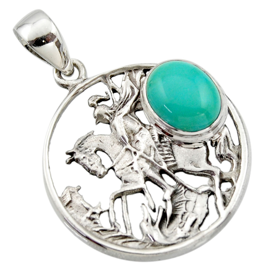 4.55cts natural green kingman turquoise 925 sterling silver horse pendant r17625