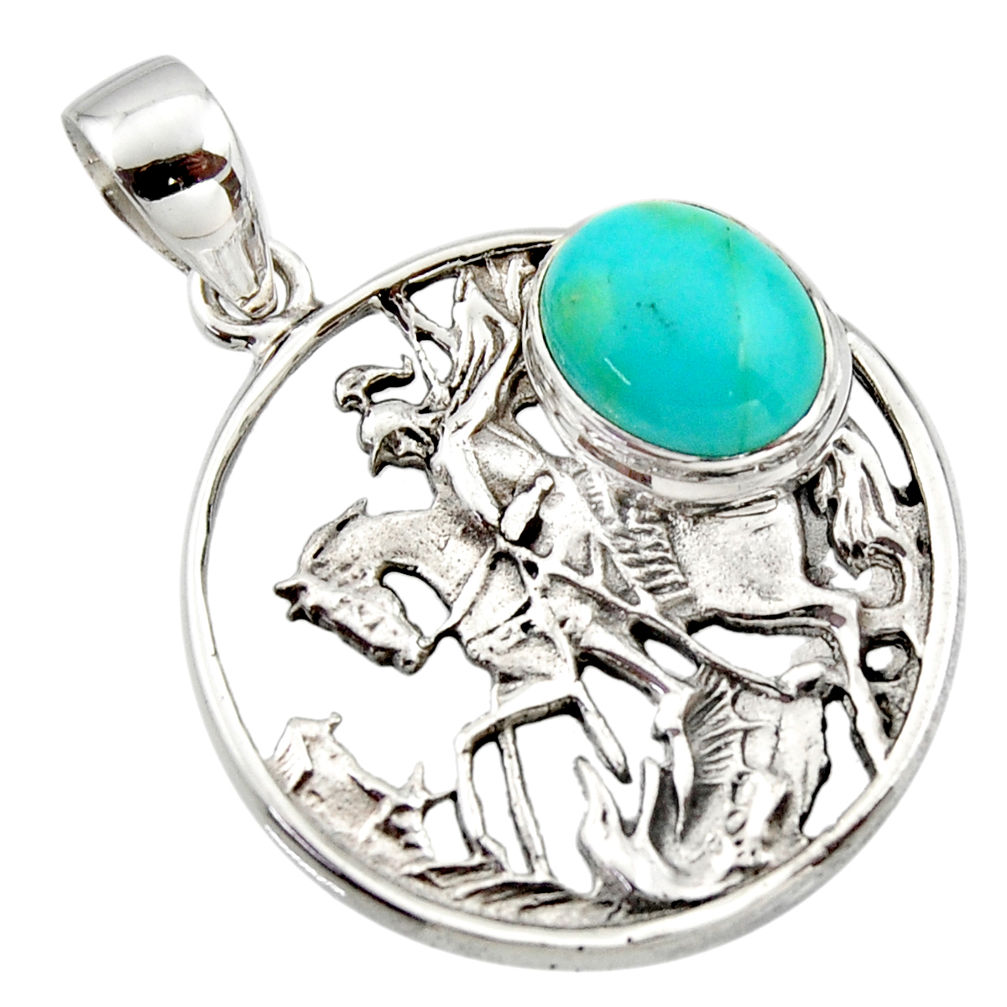 4.71cts natural green kingman turquoise 925 sterling silver horse pendant r17641