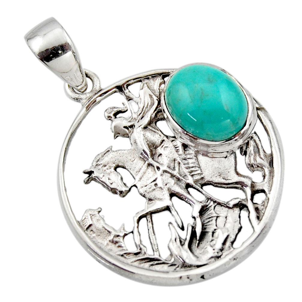 4.52cts natural green kingman turquoise 925 sterling silver horse pendant r17646