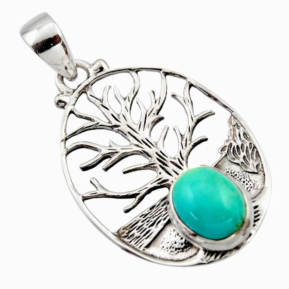4.70cts natural green kingman turquoise 925 silver tree of life pendant r17648