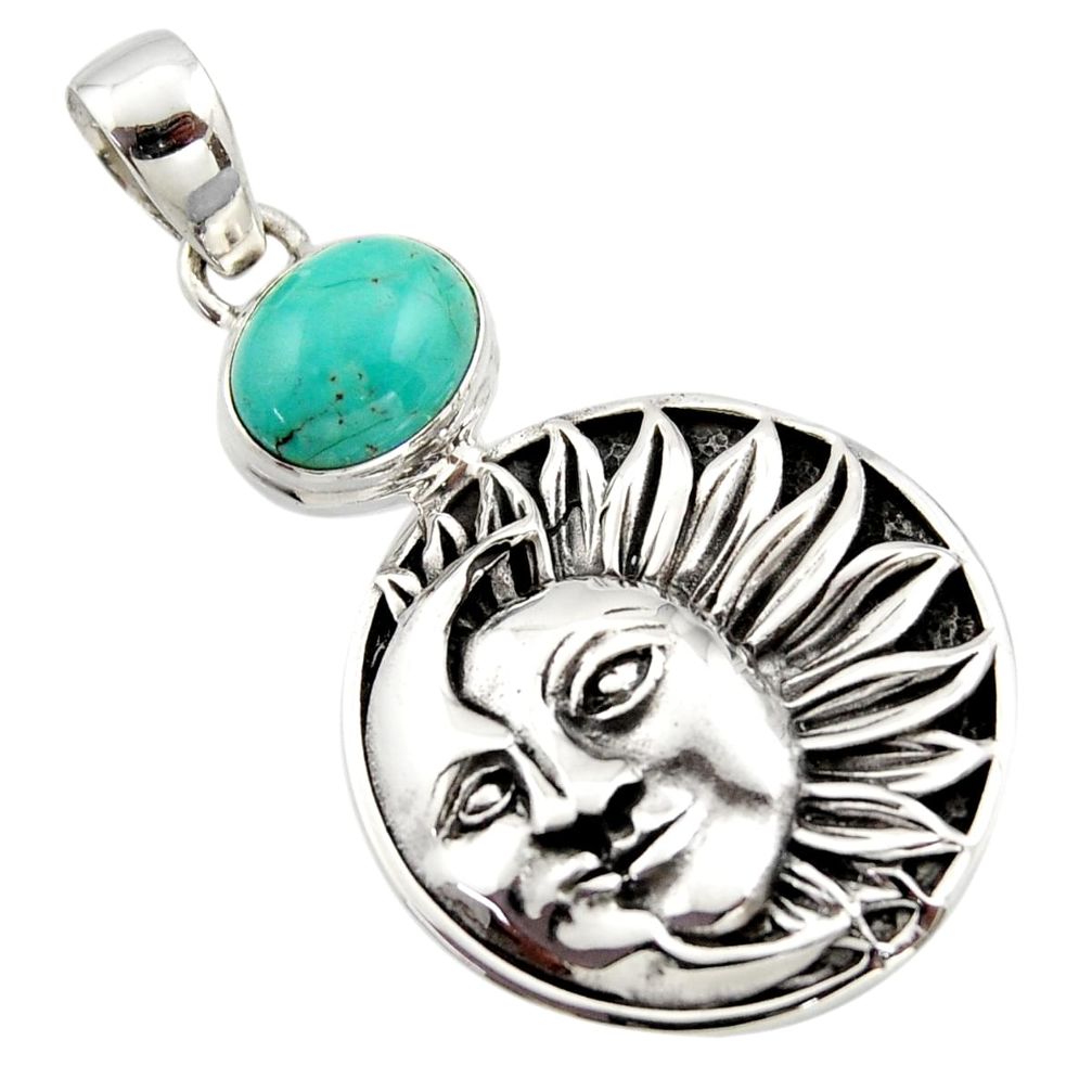 4.36cts natural kingman turquoise 925 silver crescent moon star pendant r17651
